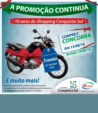 1 Moto CG 160 Start 0Km – Promoção 10 anos
